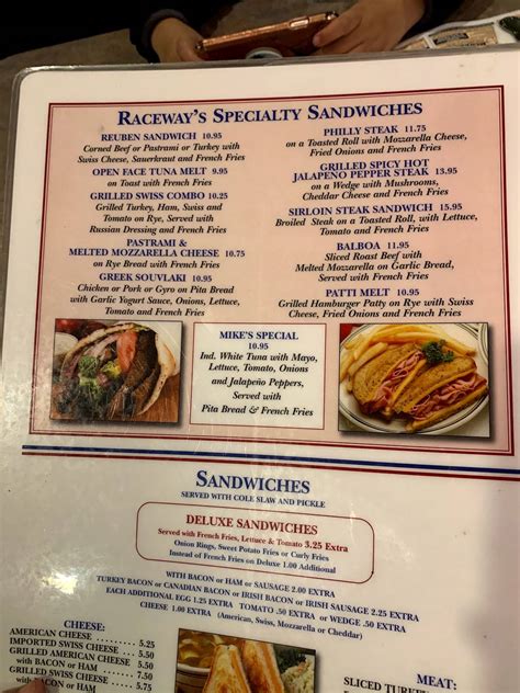 Raceway diner menu  Good cheeseburgers, reuben sandwiches and turkey soup can be what you need